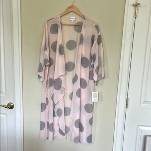 LuLaRoe Pink and Gray Polka Dot Kimono